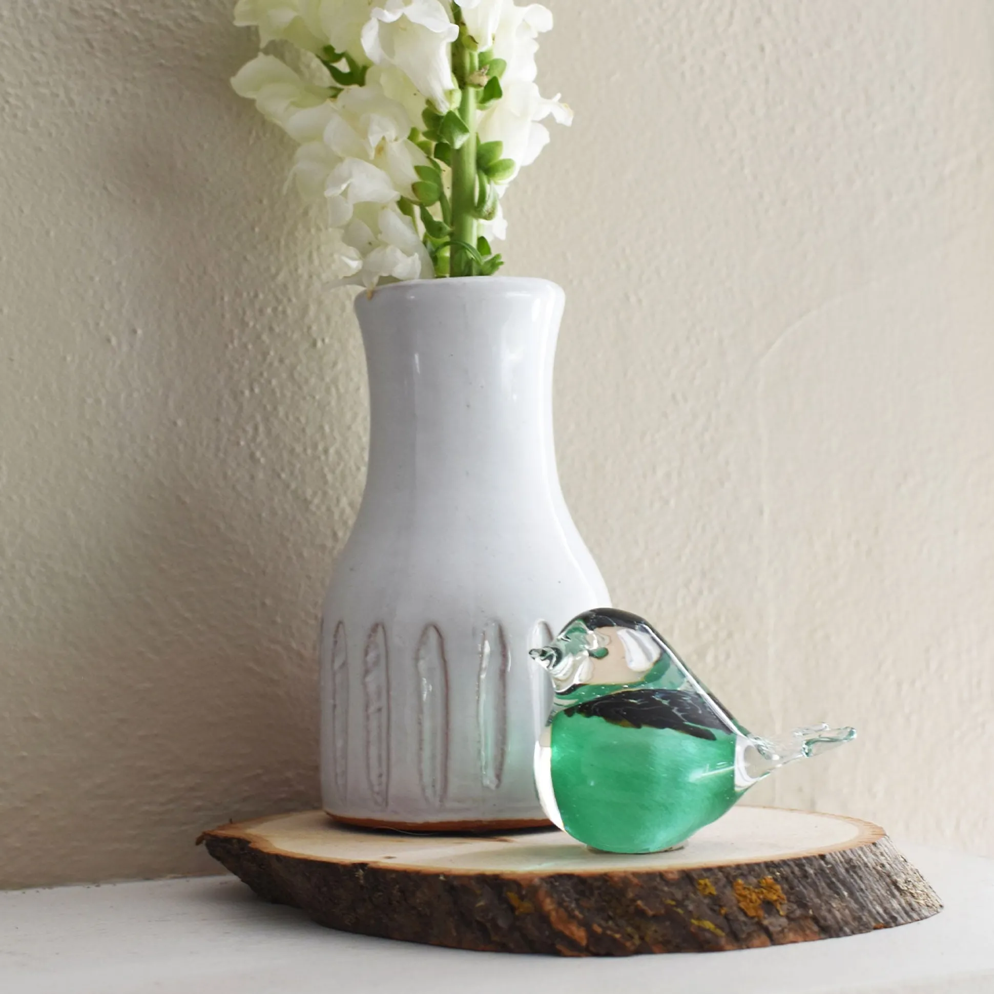 Bianco Blu Finnish Glass Bird, Peacock Green Chickadee