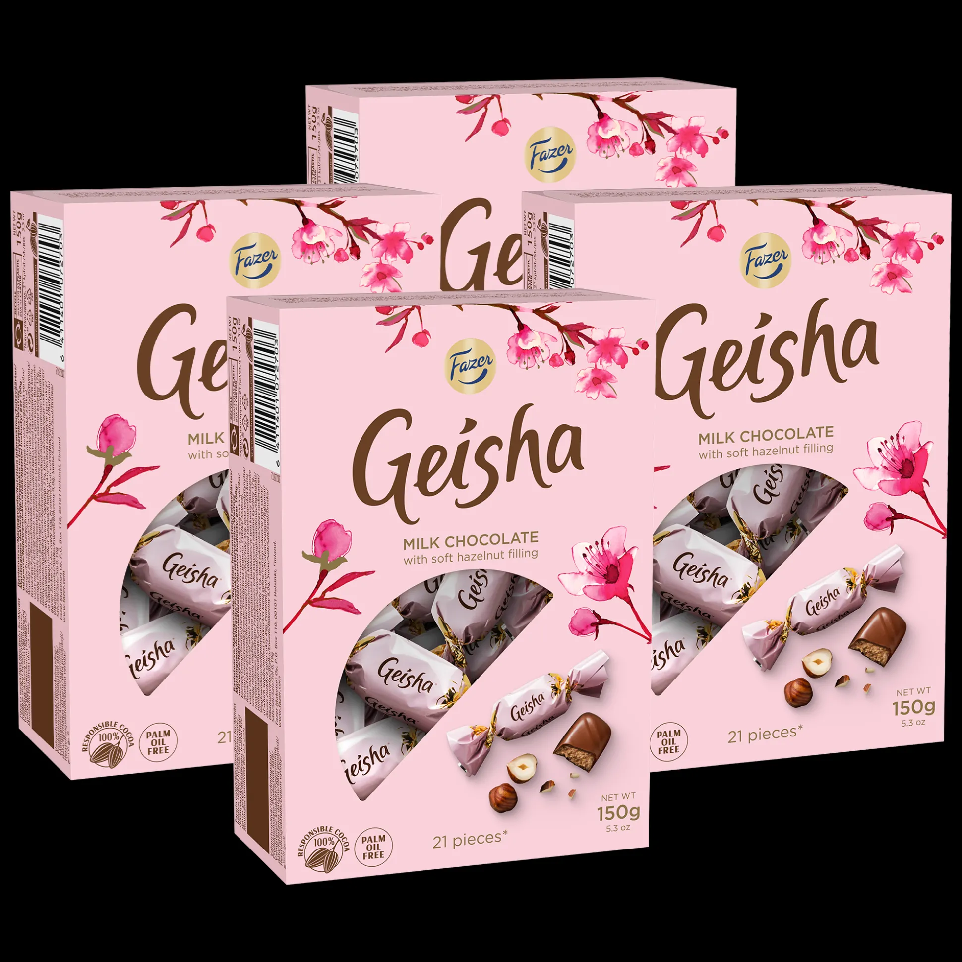 Fazer Geisha Milk Chocolate w/ Hazelnut Box, 4 Pack
