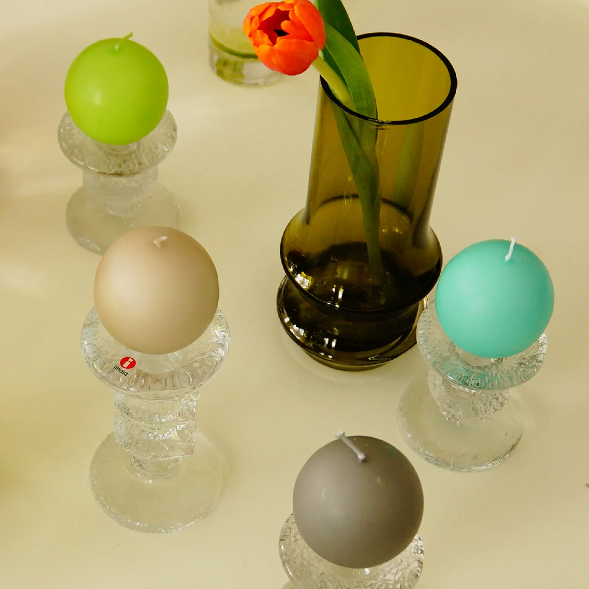Finnish Footed Ball Candle Light Grey (Set of 2)
