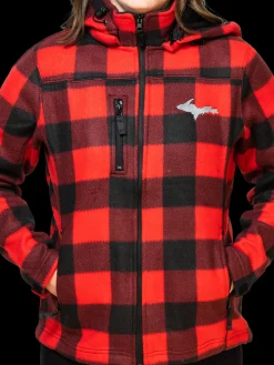 Ladies UP Red Fleece Lumber Hooded Jacket