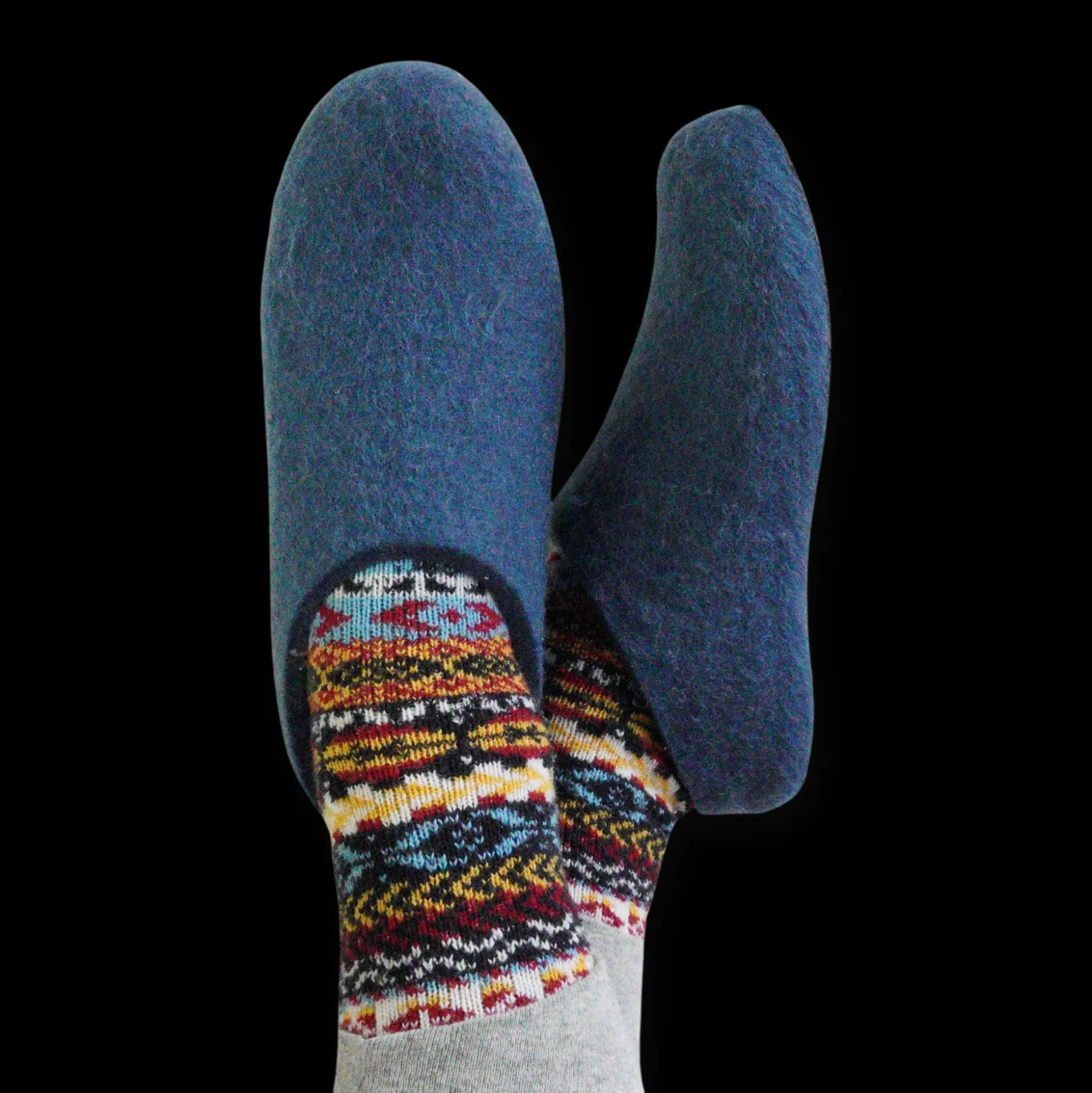 Lahtiset Felt Slippers w/ Rubber Sole, Petrol Blue