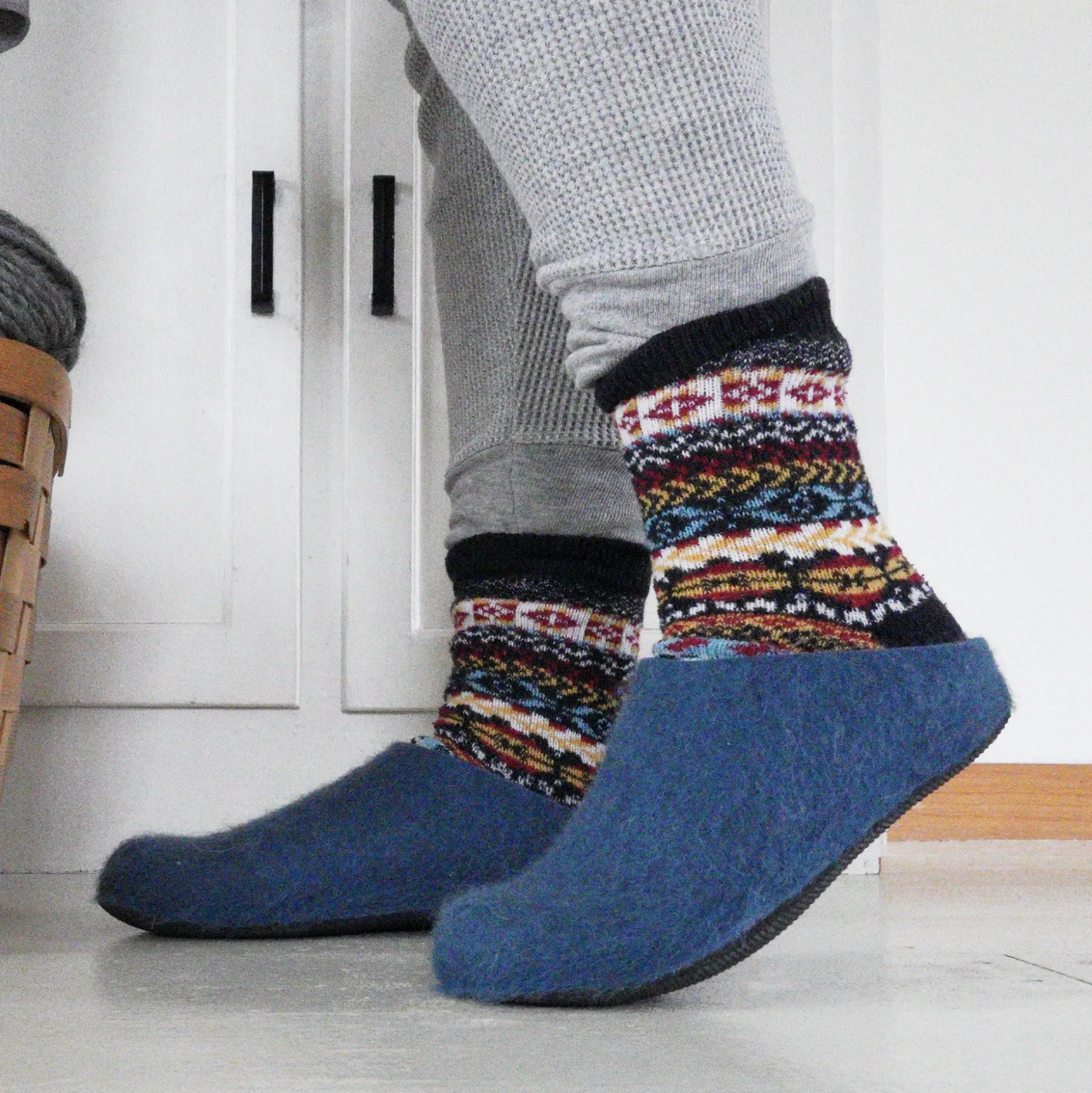 Lahtiset Felt Slippers w/ Rubber Sole, Petrol Blue