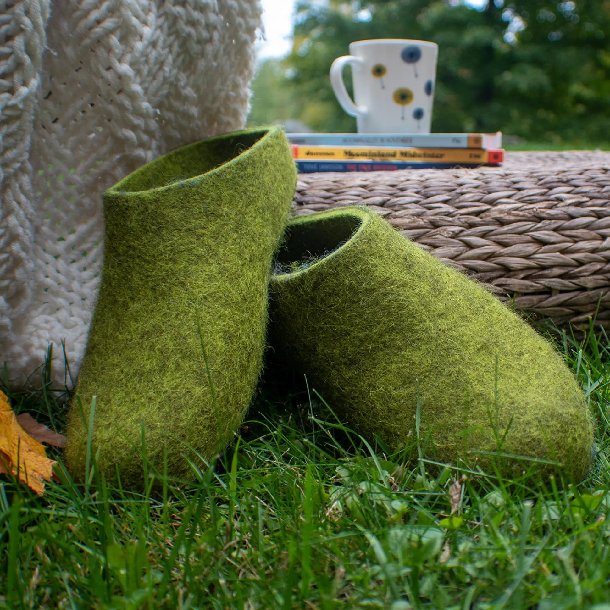 Lahtiset Felt Slippers w/ Rubber Sole, Lime Green