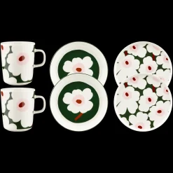 Marimekko Unikko Mug & Plate 6pc Set, white/green/pink