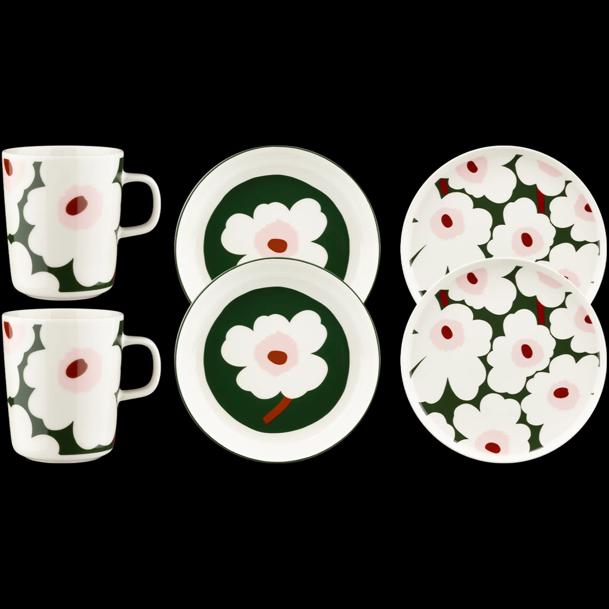 Marimekko Unikko Mug & Plate 6pc Set, white/green/pink