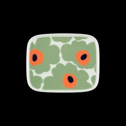 Marimekko Unikko Rectangular Plate, white/sage/orange/dk blue