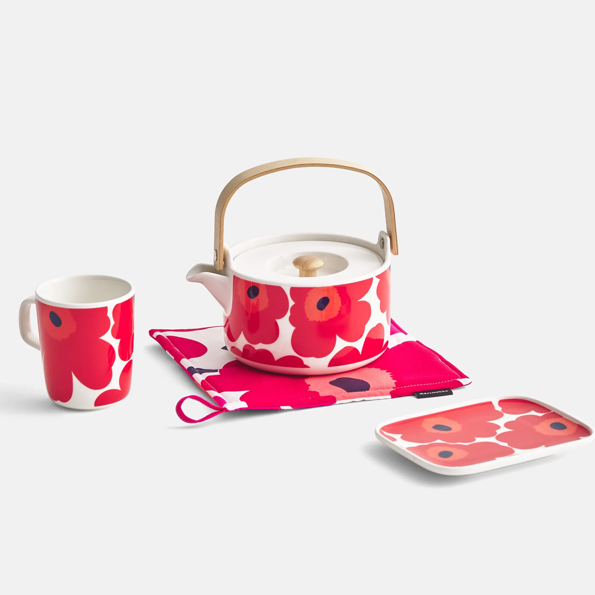 Marimekko Unikko Small Rectangular Plate, white/red