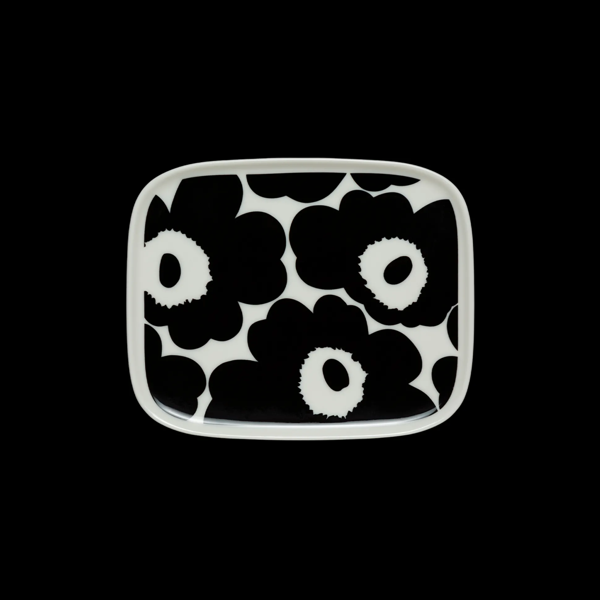 Marimekko Unikko Small Rectangular Plate, white/black