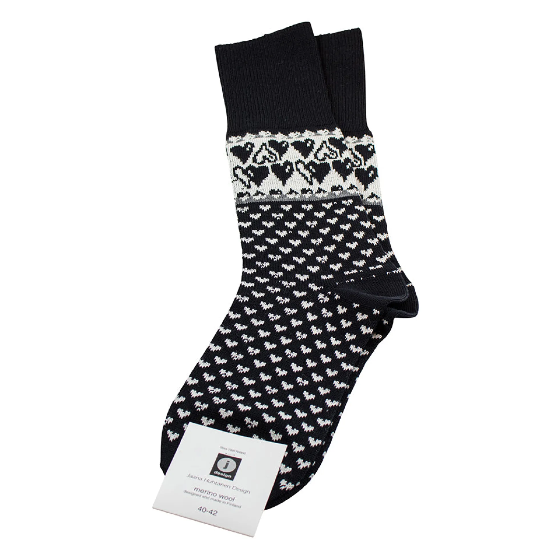 Merino Wool Socks - Hearts, Black