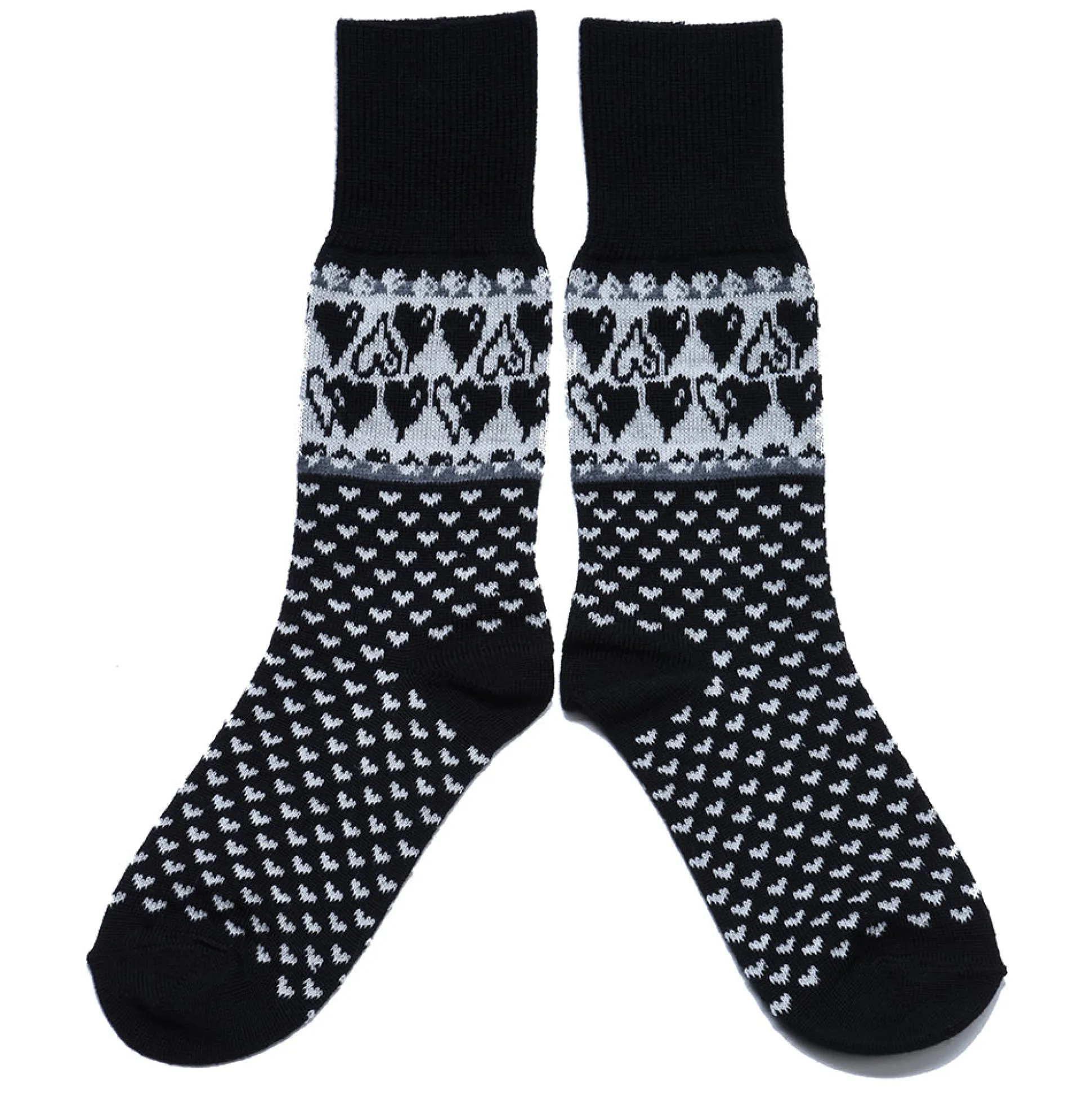 Merino Wool Socks - Hearts, Black