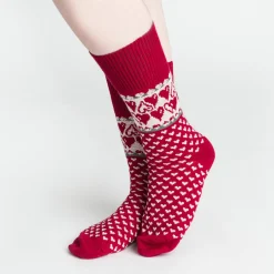 Merino Wool Socks - Hearts, Red