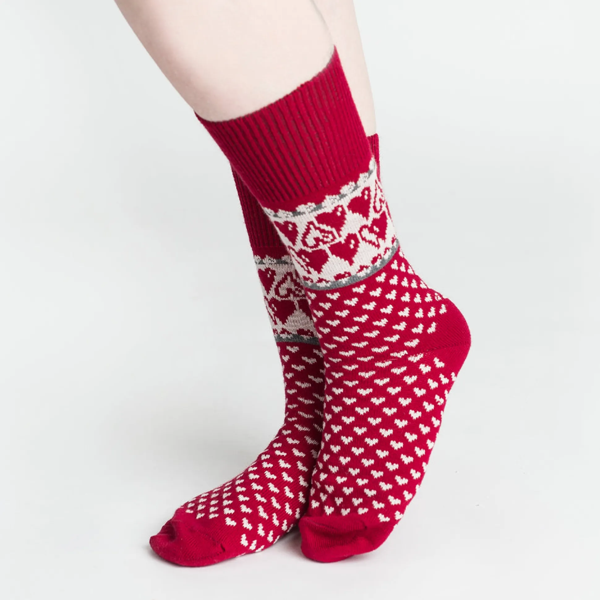 Merino Wool Socks - Hearts, Red