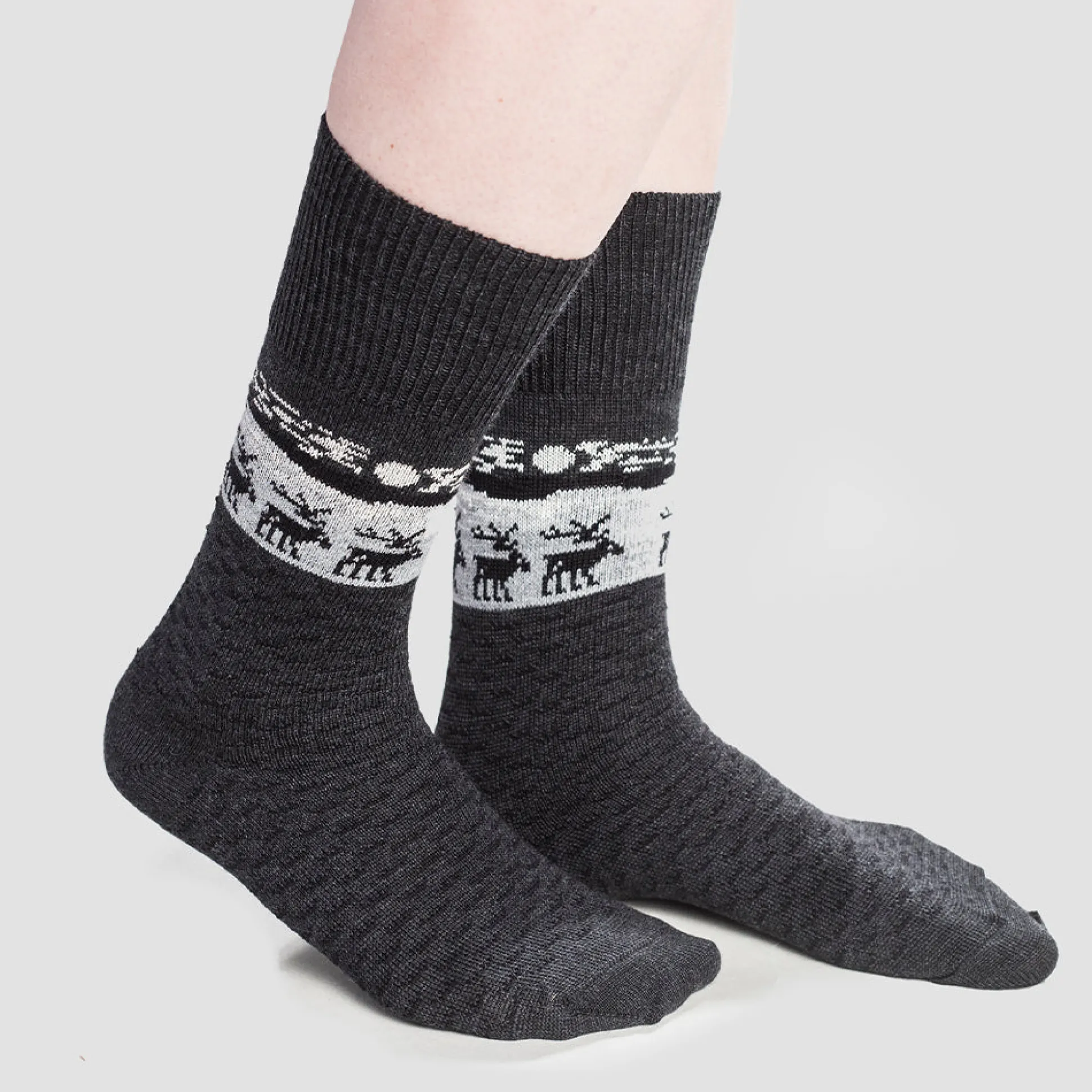 Merino Wool Socks - Reindeer, Grey