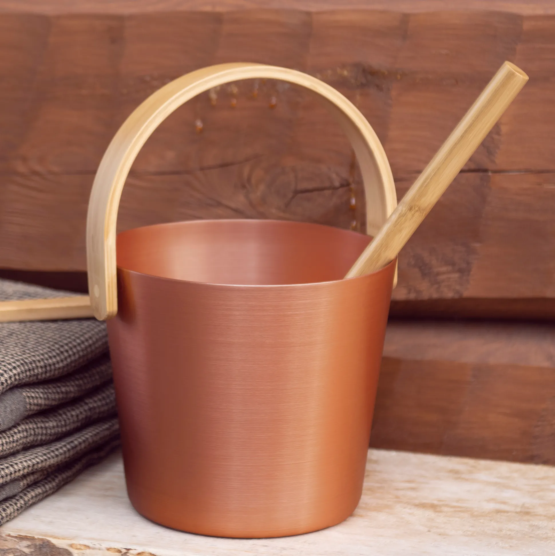 Rento Bronze Aluminum Bamboo Sauna Bucket